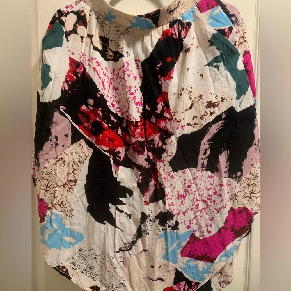 Funky unique artsy colorful mid length skirt elastic waist lined pop art print - Picture 10 of 12